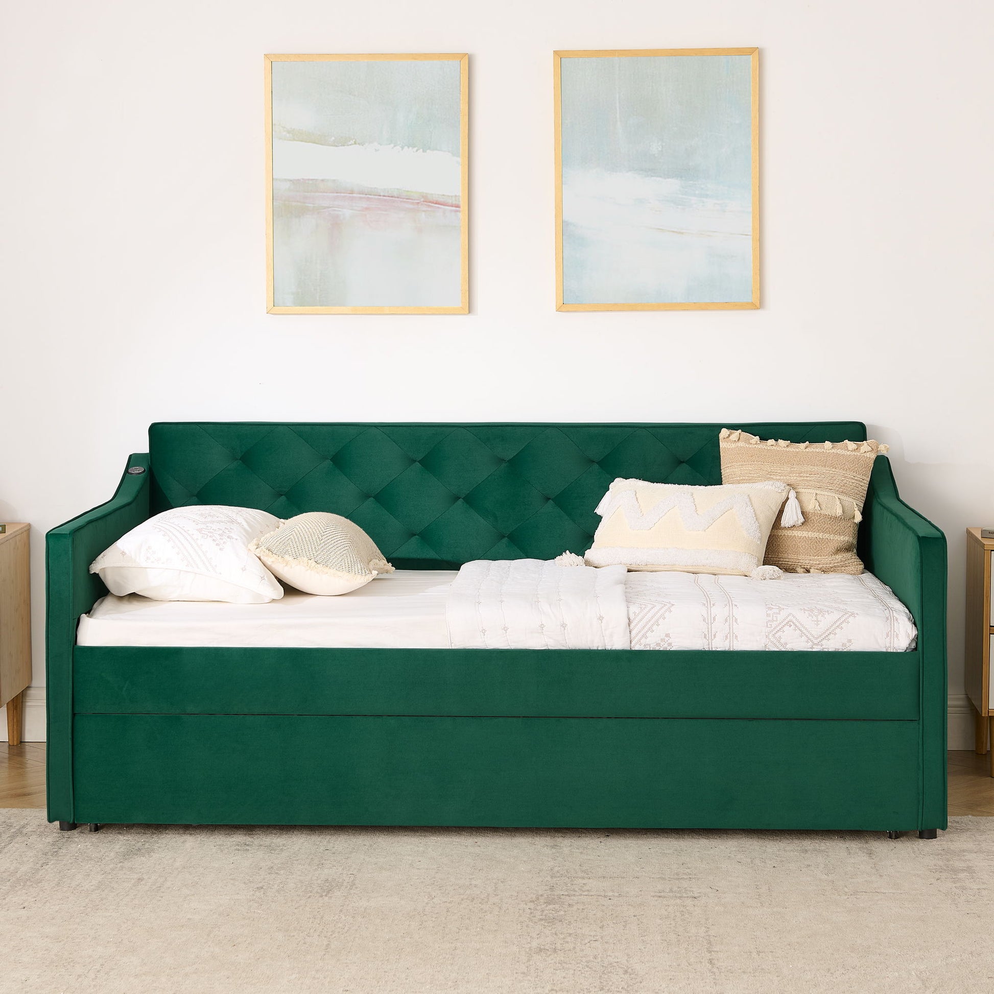 Daybed With Pop Up Trundle And USB Charging Armrest - The Sleep Loft - Online Mattress Showroom NYC
