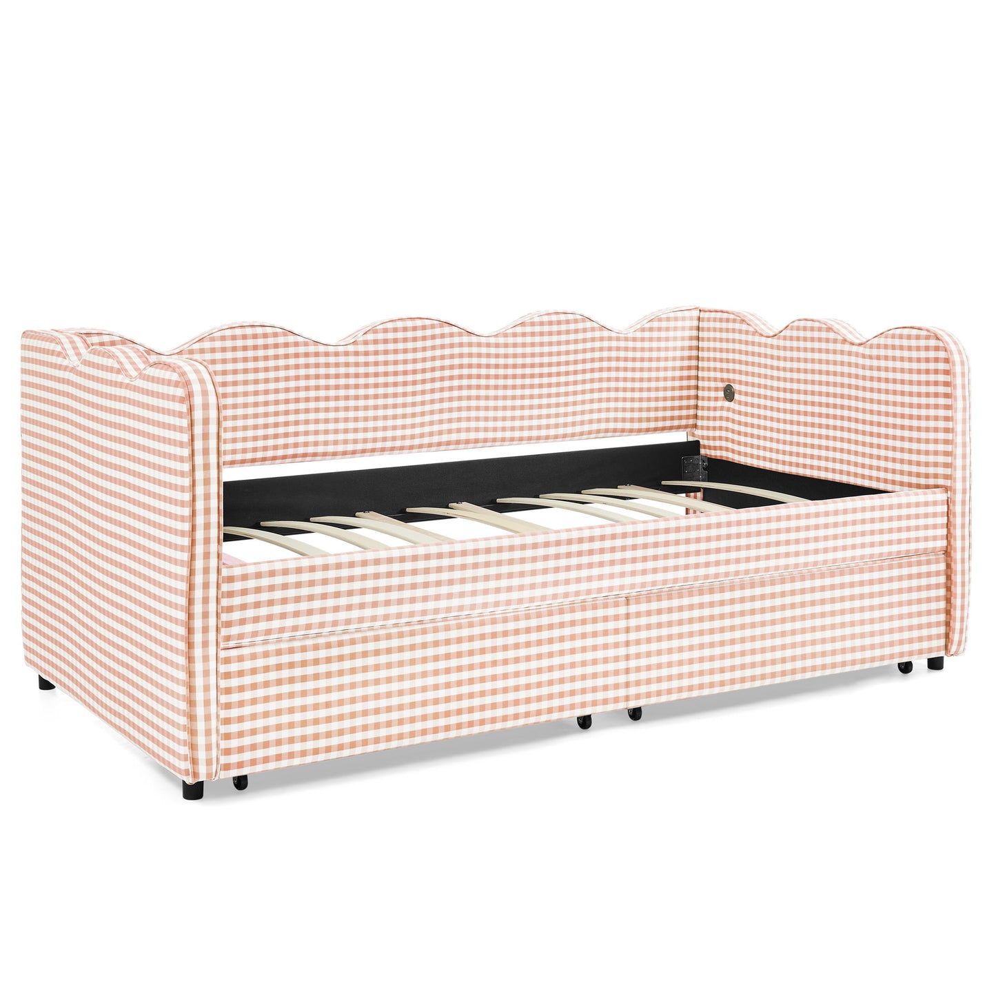 Gingham Daybed With USB Charging Port, Wave-Shaped Design - The Sleep Loft - Online Mattress Showroom NYC