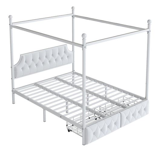 Canopy Platform Bed With Upholstered Headboard And 2 Storage Drawers - White - The Sleep Loft - Online Mattress Showroom NYC