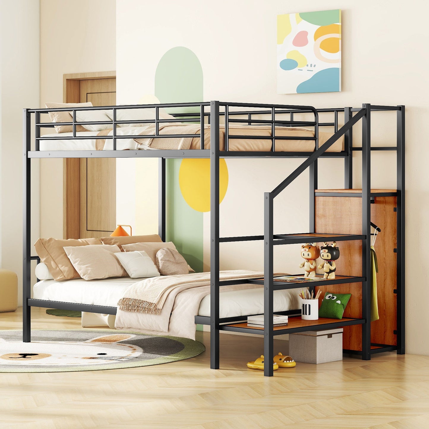 Bunk Bed With Lateral Storage Ladder And Wardrobe - The Sleep Loft - Online Mattress Showroom NYC