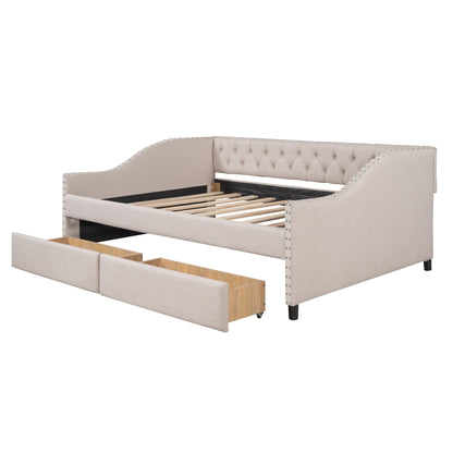 Upholstered Daybed With Two Drawers, Wood Slat Support - The Sleep Loft - Online Mattress Showroom NYC