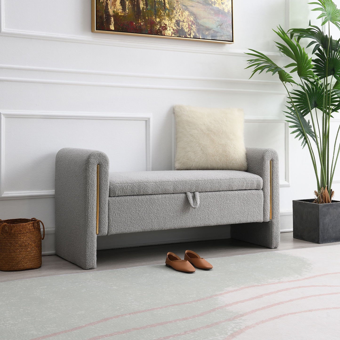 Modern Teddy Upholstered Large Bed End Bench With Arms And Storage - The Sleep Loft - Online Mattress Showroom NYC