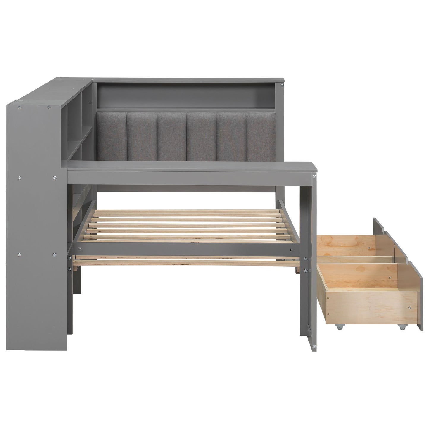 Platform Bed With Upholstered Headboard, Storage Shelves, Drawers, Charging Station, LED Lighting, Built In Desk - The Sleep Loft - Online Mattress Showroom NYC