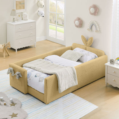 Cute Rabbit Ear Upholstered Platform Bed Frame With Safety Rail - The Sleep Loft - Online Mattress Showroom NYC