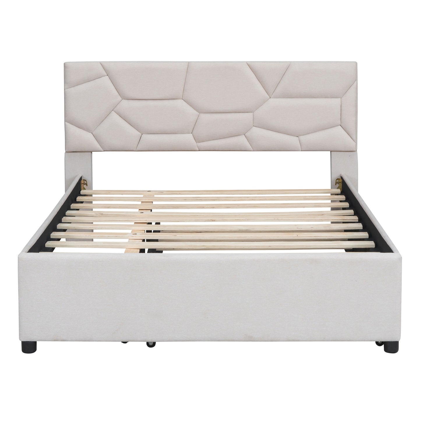 Upholstered Platform Bed With Brick Pattern Headboard And Twin Long Size Trundle - The Sleep Loft - Online Mattress Showroom NYC