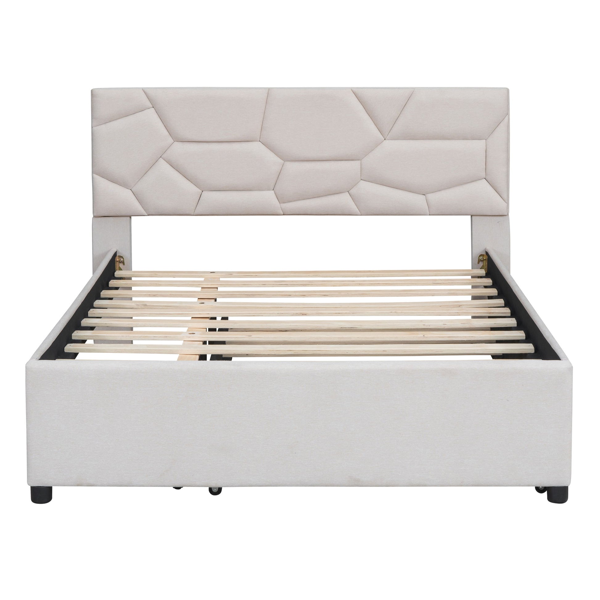 Upholstered Platform Bed With Brick Pattern Headboard And Twin Long Size Trundle - The Sleep Loft - Online Mattress Showroom NYC