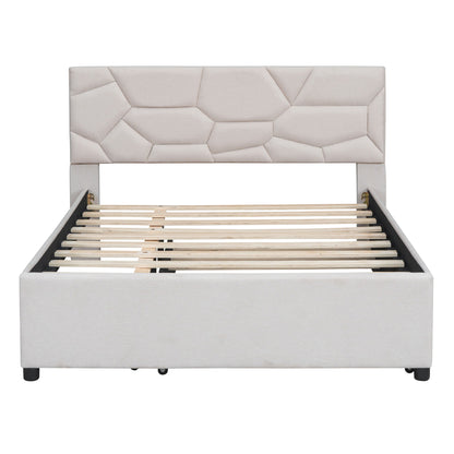 Upholstered Platform Bed With Brick Pattern Headboard And Twin Long Size Trundle - The Sleep Loft - Online Mattress Showroom NYC