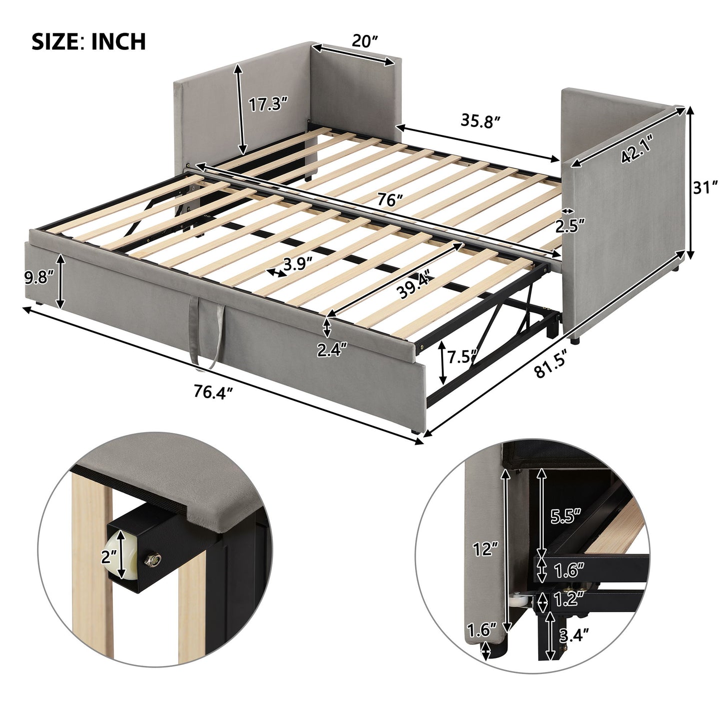 Twin Size Upholstered Daybed With Pop Up Trundle - The Sleep Loft - Online Mattress Showroom NYC