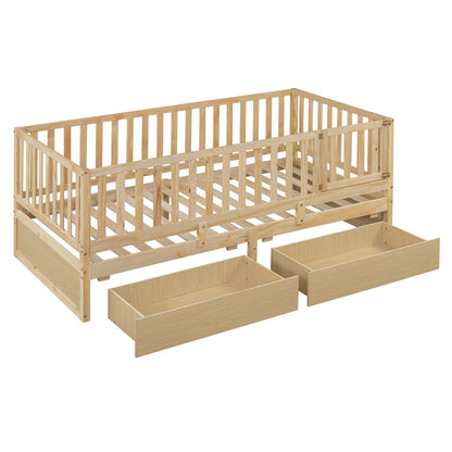 Daybed With Fence Guardrails And 2 Drawers, Split Into Independent Floor Bed & Daybed - The Sleep Loft - Online Mattress Showroom NYC
