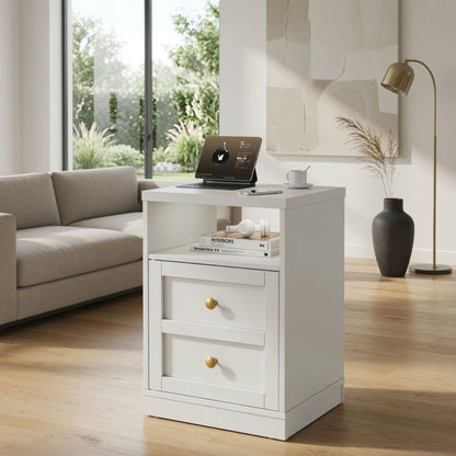 Nightstand With Door & Shelf, 2 Drawer Side Table