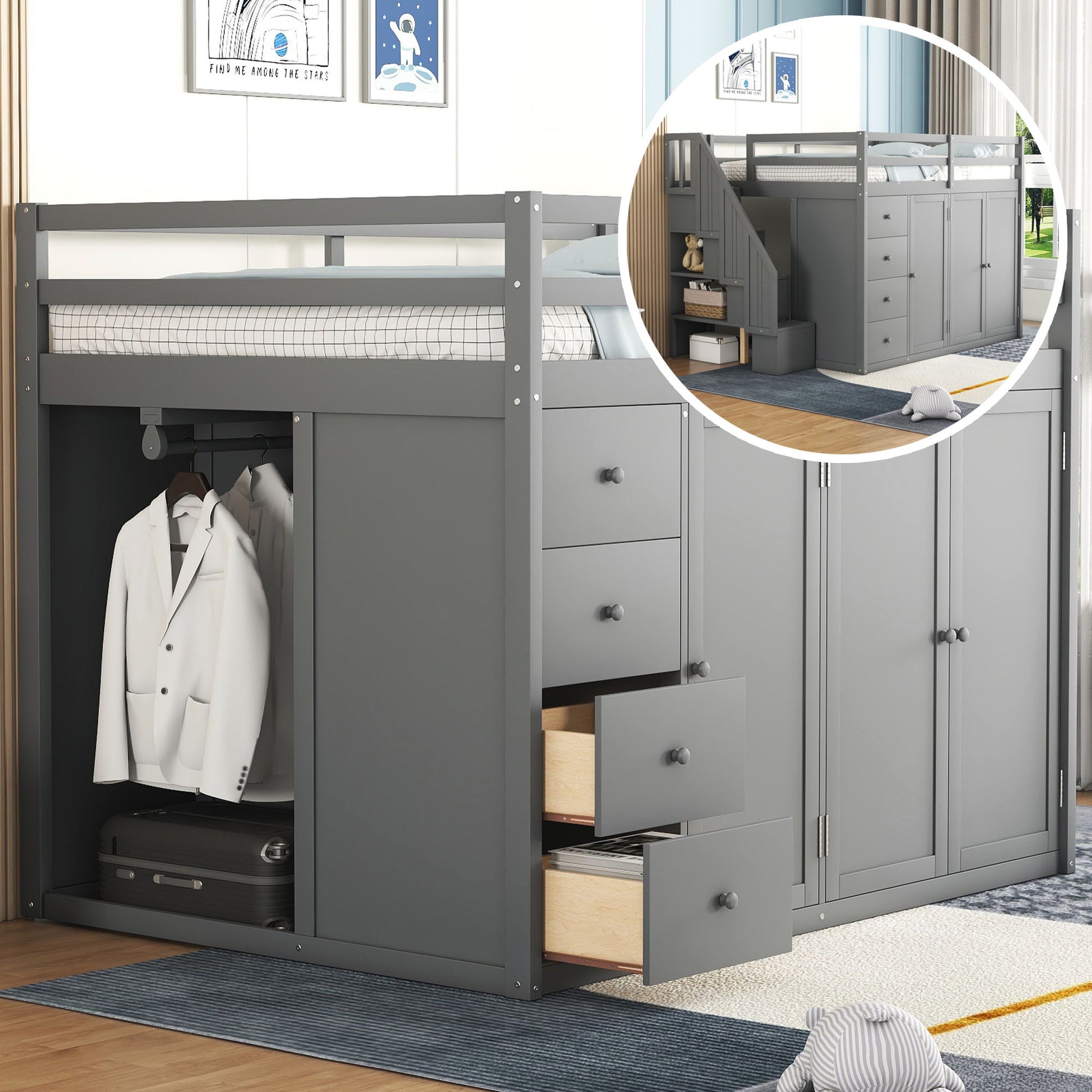 Loft Bed With Built In Wardrobes, Cabinets And Drawers - The Sleep Loft - Online Mattress Showroom NYC