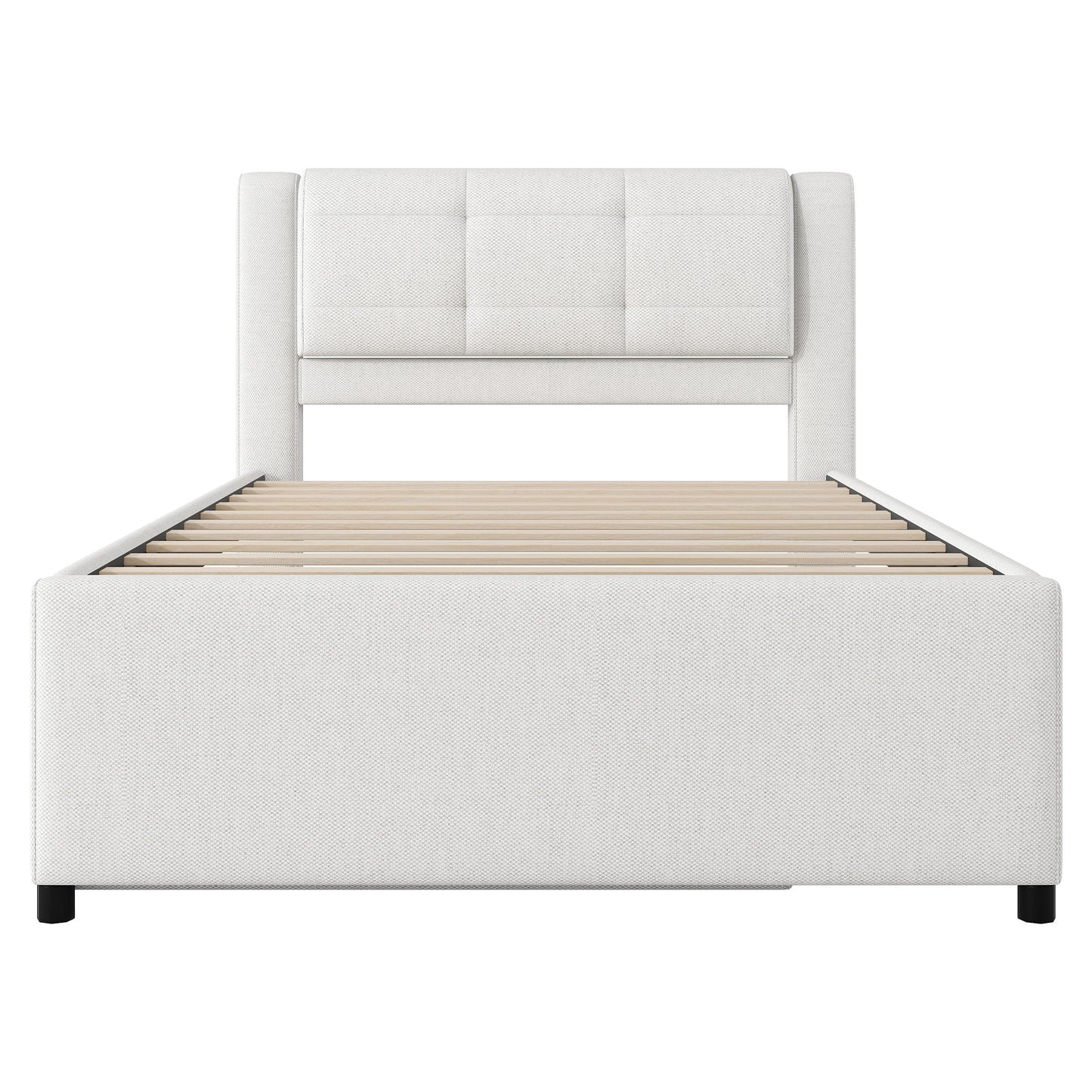Upholstery Platform Bed With Trundle, Trundle Can Be Flat Or Erected - The Sleep Loft - Online Mattress Showroom NYC