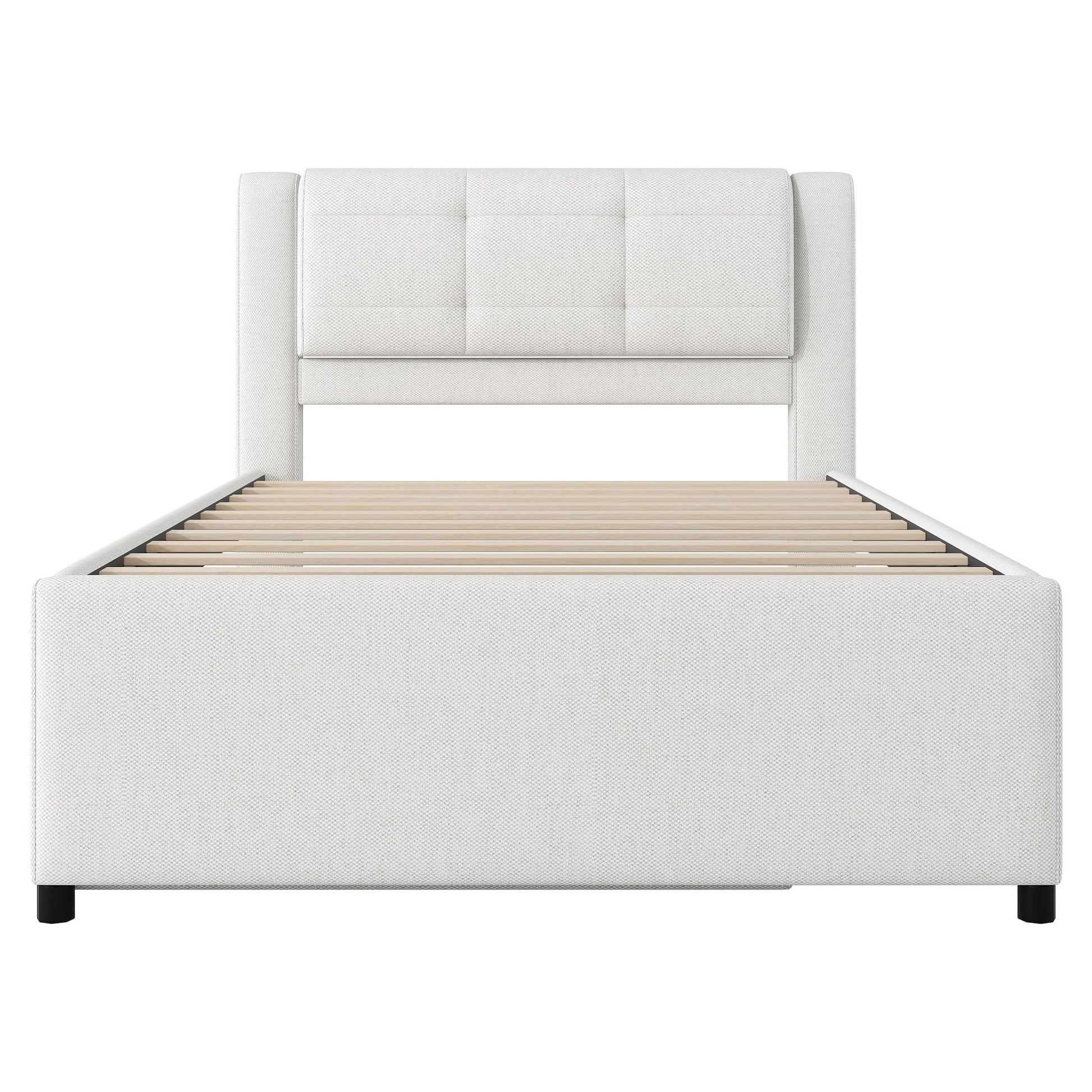 Upholstery Platform Bed With Trundle, Trundle Can Be Flat Or Erected - The Sleep Loft - Online Mattress Showroom NYC