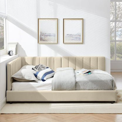 Mid-Century Upholstered Tufted Bed Frame With Backrest And Armrests - The Sleep Loft - Online Mattress Showroom NYC