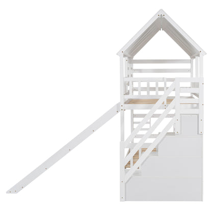 House Bunk Bed With Trundle, Storage Staircase, Roof And Window Design - The Sleep Loft - Online Mattress Showroom NYC