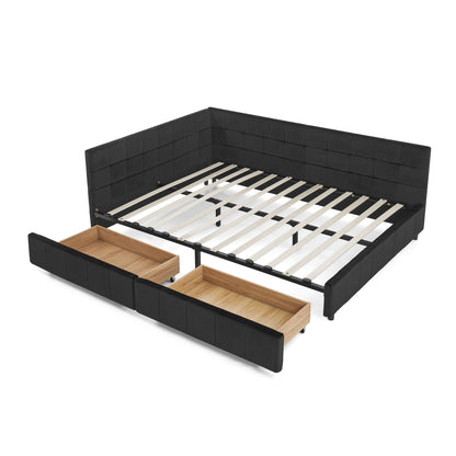 Mid-Century Storage Upholstered Tufted Bed Frame With Backrest And Armrests - The Sleep Loft - Online Mattress Showroom NYC