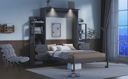 Murphy Wall Bed With LED Lights, Shelves And Drawers - The Sleep Loft - Online Mattress Showroom NYC