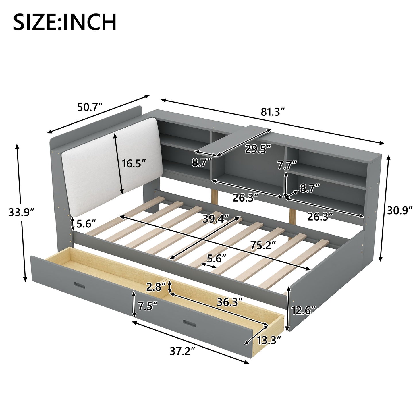 Platform Bed With Storage Headboard, Shelves And 2 Drawers - The Sleep Loft - Online Mattress Showroom NYC