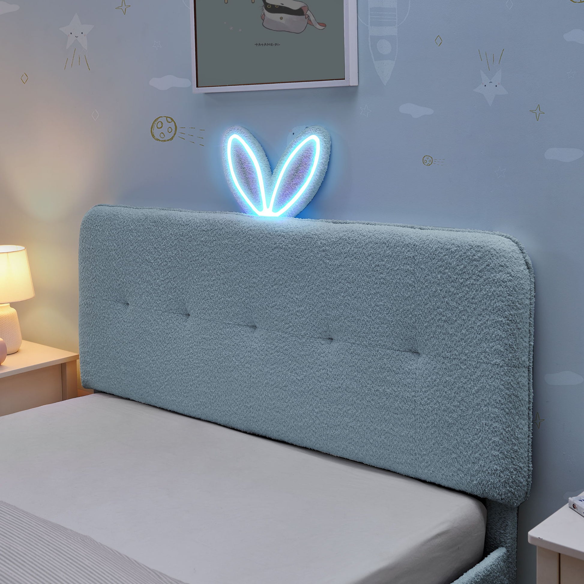 Upholstered Bed With Oversized Rabbit Ear Headboard, LED Lights & 4 Storage Drawers - The Sleep Loft - Online Mattress Showroom NYC
