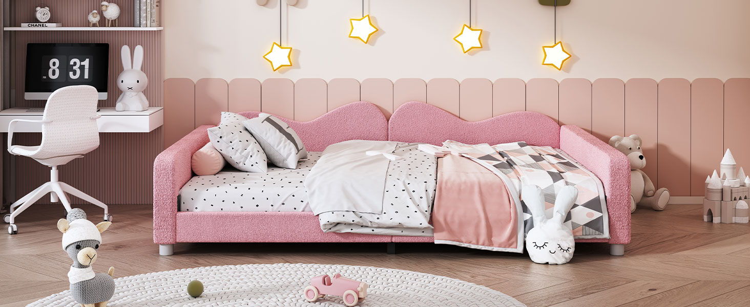 Upholstered Daybed, Sherpa Fabric Sofabed With Cloud-Shaped Backrest - The Sleep Loft - Online Mattress Showroom NYC