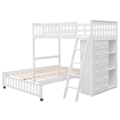 Bunk Bed With 6 Drawers And Flexible Shelves, Bottom Bed With Wheels - The Sleep Loft - Online Mattress Showroom NYC
