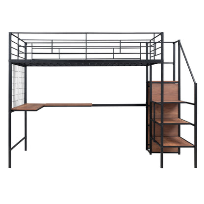 Loft Bed With Desk And Grid, Stylish Frame With Lateral Storage Ladder And Wardrobe - The Sleep Loft - Online Mattress Showroom NYC