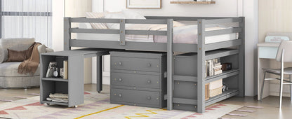 Loft Low Study Bed With Cabinet, Shelves And Rolling Portable Desk, Multiple Functions - The Sleep Loft - Online Mattress Showroom NYC