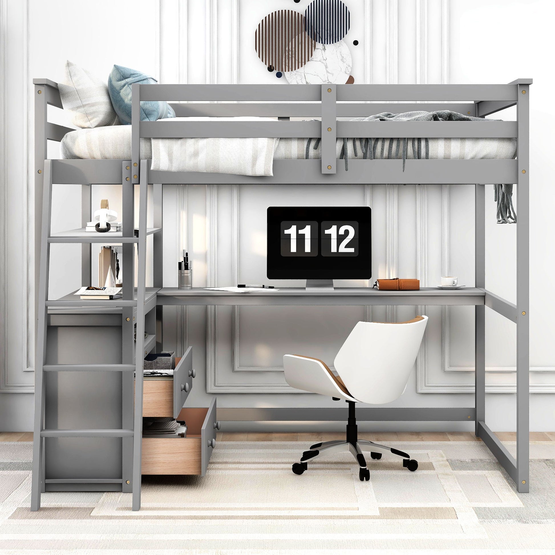 Modern Loft Bed With Built In Desk, Shelves, And 2 Drawers - The Sleep Loft - Online Mattress Showroom NYC