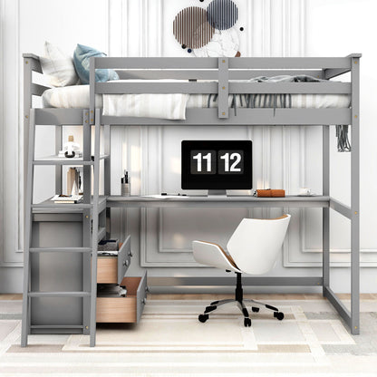 Modern Loft Bed With Built In Desk, Shelves, And 2 Drawers - The Sleep Loft - Online Mattress Showroom NYC