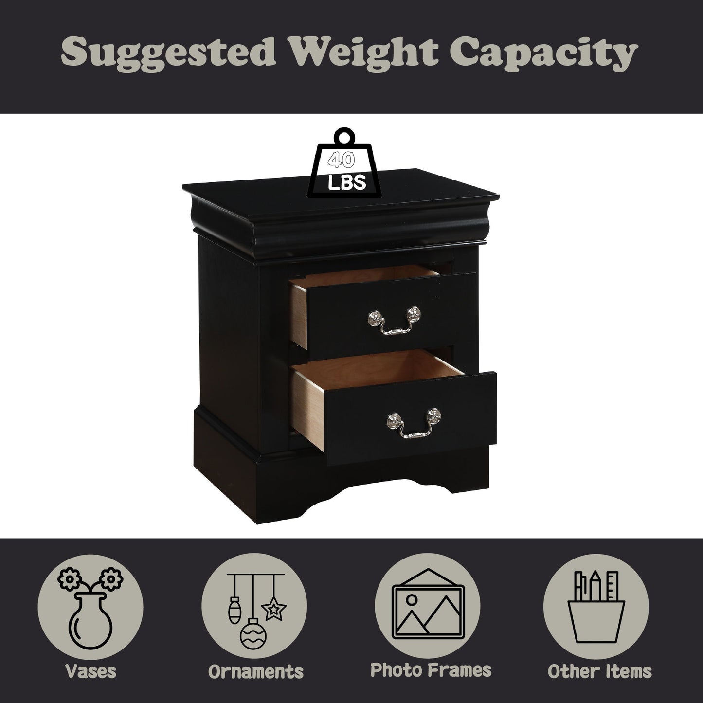 Louis Philippe III - Sleek Design Nightstand - The Sleep Loft - Online Mattress Showroom NYC