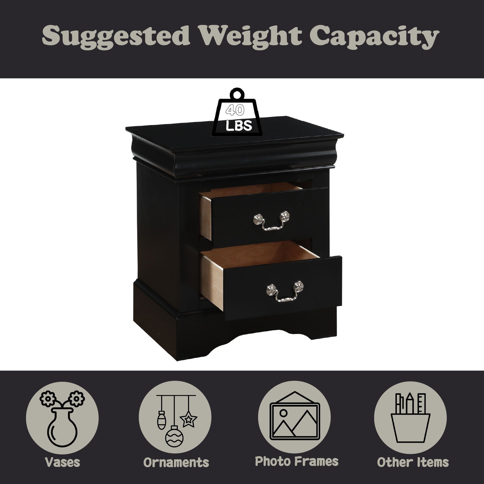 Louis Philippe III - Sleek Design Nightstand - The Sleep Loft - Online Mattress Showroom NYC