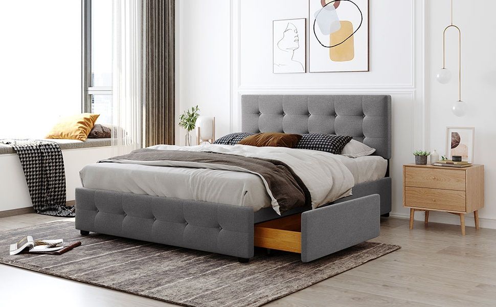 Upholstered Platform Bed With Classic Headboard And Drawers, No Box Spring Needed - The Sleep Loft - Online Mattress Showroom NYC