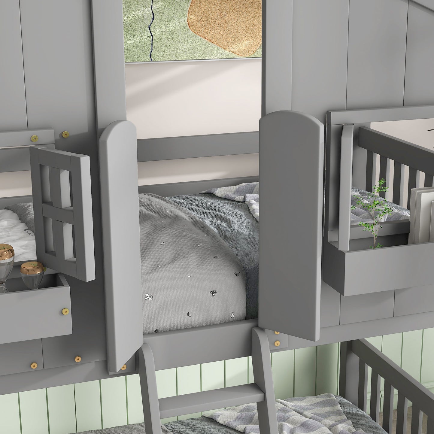 House Bunk Bed With Roof, Window, Window Box, Door, With Safety Guardrails And Ladder - The Sleep Loft - Online Mattress Showroom NYC
