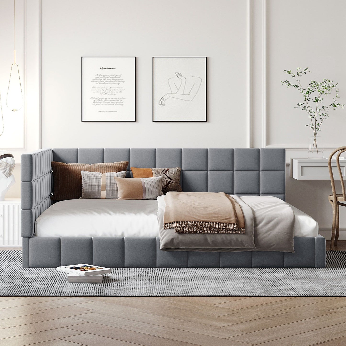 Full Size Upholstered Classic Mid Century Modern Daybed / Sofa Bed Frame, Elegant Design - Gray - The Sleep Loft - Online Mattress Showroom NYC
