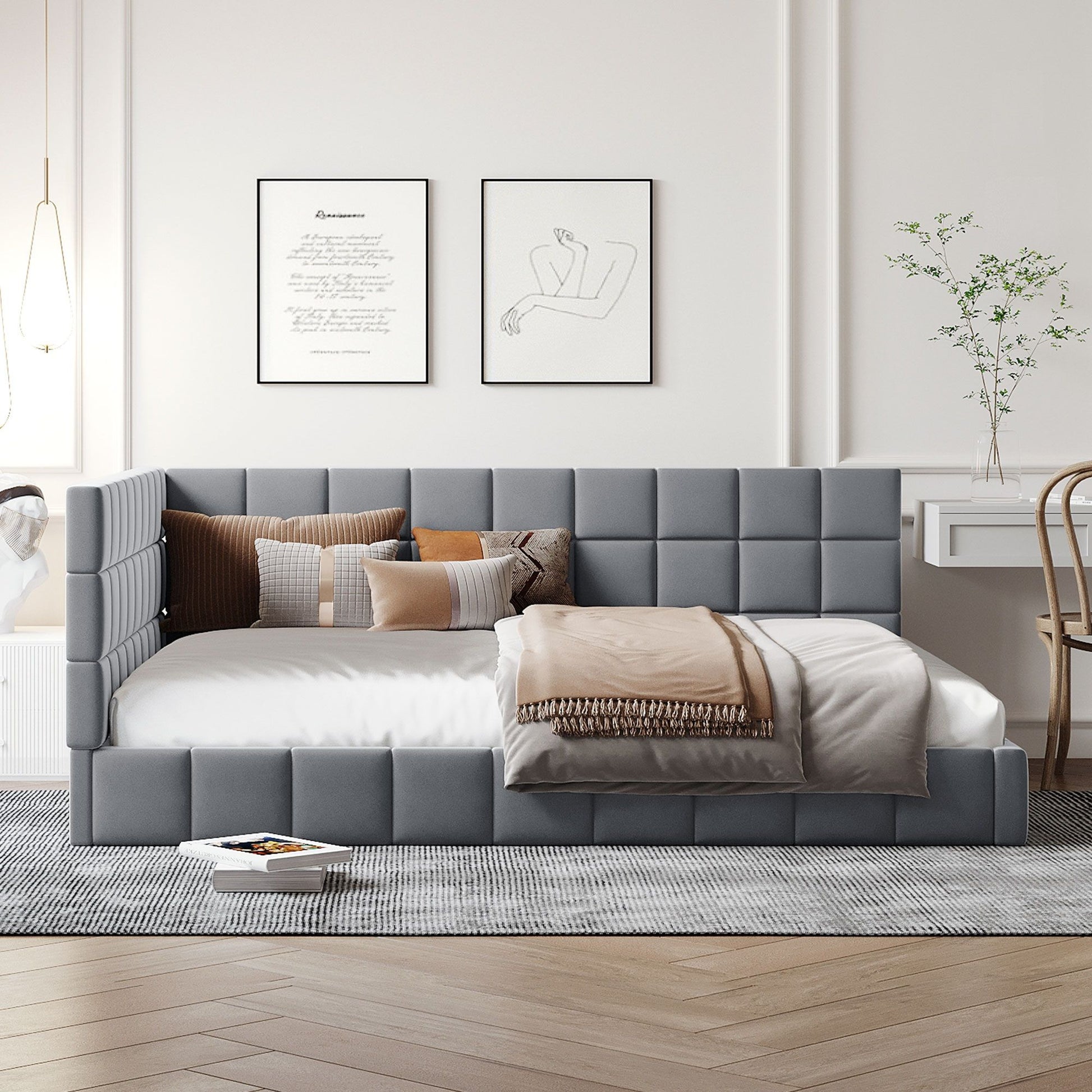 Full Size Upholstered Classic Mid Century Modern Daybed / Sofa Bed Frame, Elegant Design - Gray - The Sleep Loft - Online Mattress Showroom NYC