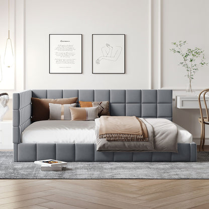 Full Size Upholstered Classic Mid Century Modern Daybed / Sofa Bed Frame, Elegant Design - Gray - The Sleep Loft - Online Mattress Showroom NYC