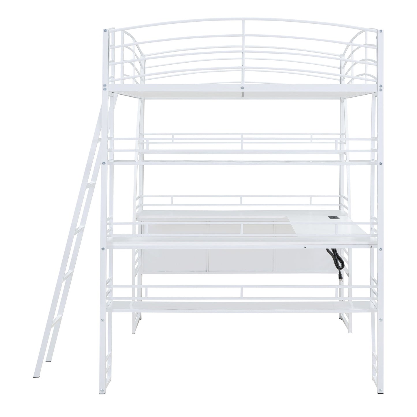 Loft Bed With 4 Layers Of Shelves And L-Shaped Desk, Stylish Metal Frame Bed With A Set Of Sockets, USB Ports And And Wireless Charging - The Sleep Loft - Online Mattress Showroom NYC