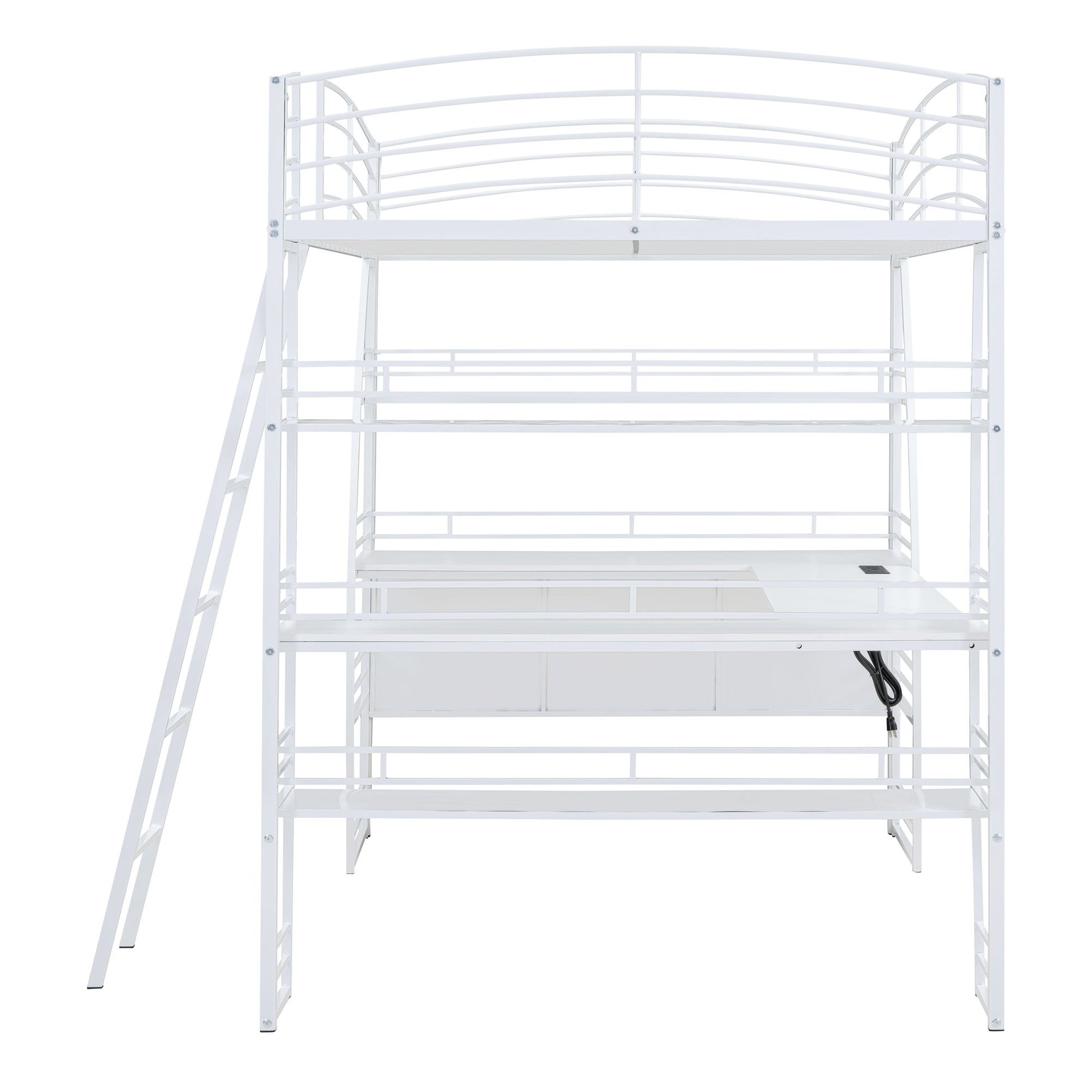 Loft Bed With 4 Layers Of Shelves And L-Shaped Desk, Stylish Metal Frame Bed With A Set Of Sockets, USB Ports And And Wireless Charging - The Sleep Loft - Online Mattress Showroom NYC