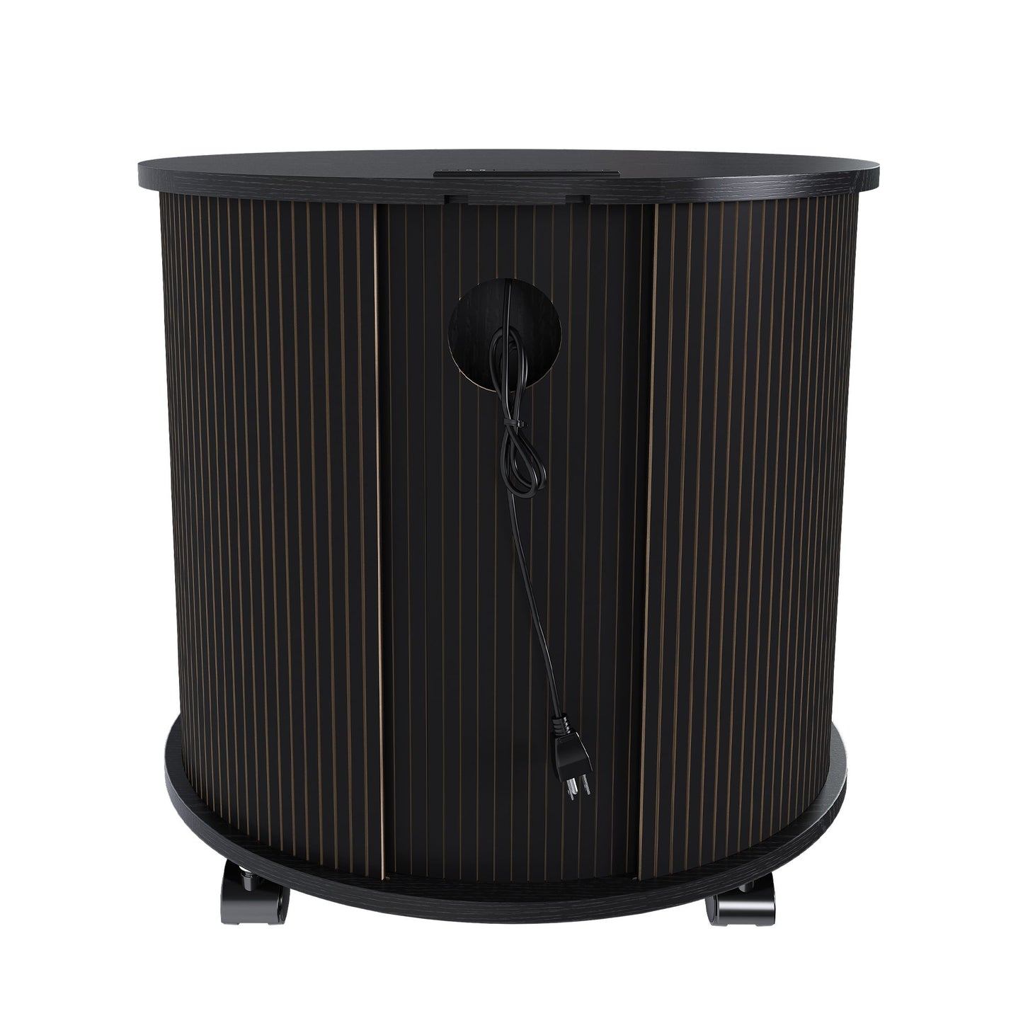 Cylinder Nightstand With Charging Station & Sliding Door
