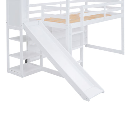 House Loft Bed With Slide, Storage Shelves And Light, Climbing Ramp - The Sleep Loft - Online Mattress Showroom NYC