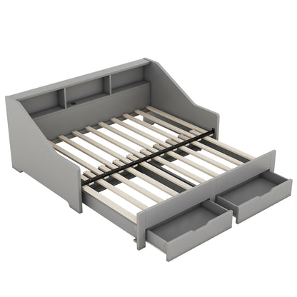Daybed Frame With Storage Bookcases, 2 Drawers, Charging Station - The Sleep Loft - Online Mattress Showroom NYC