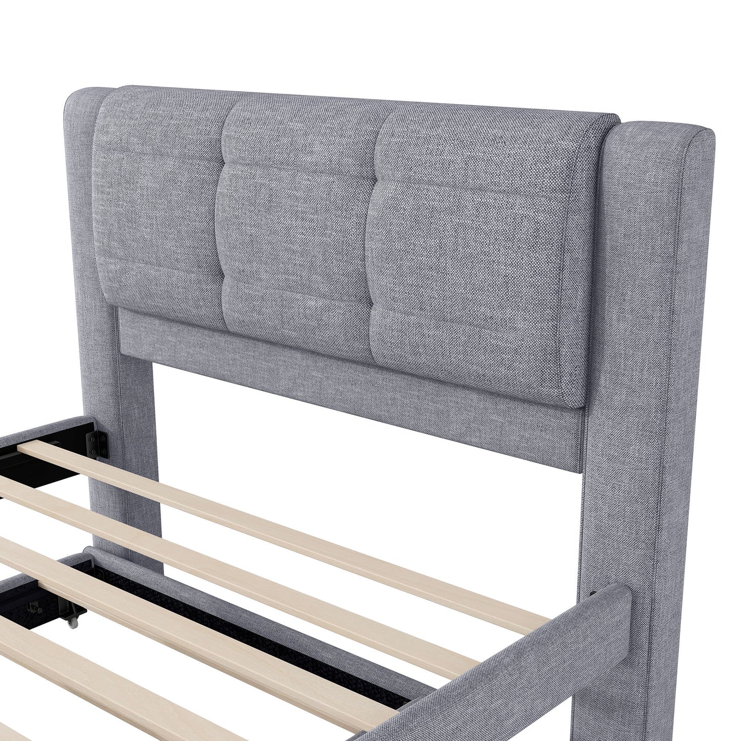 Upholstery Platform Bed With Trundle, Trundle Can Be Flat Or Erected - The Sleep Loft - Online Mattress Showroom NYC