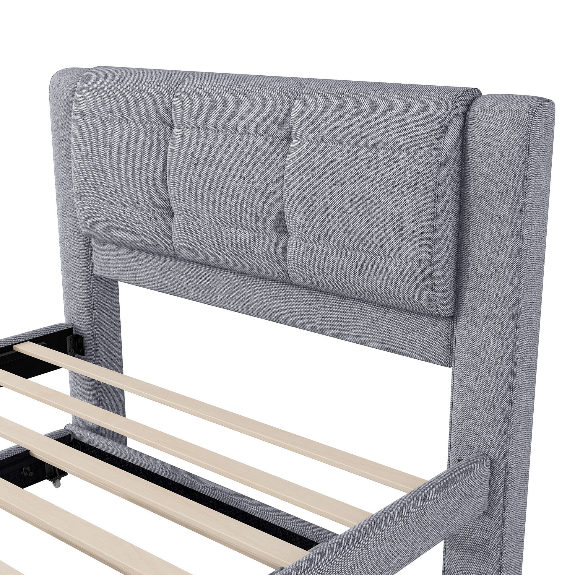 Upholstery Platform Bed With Trundle, Trundle Can Be Flat Or Erected - The Sleep Loft - Online Mattress Showroom NYC