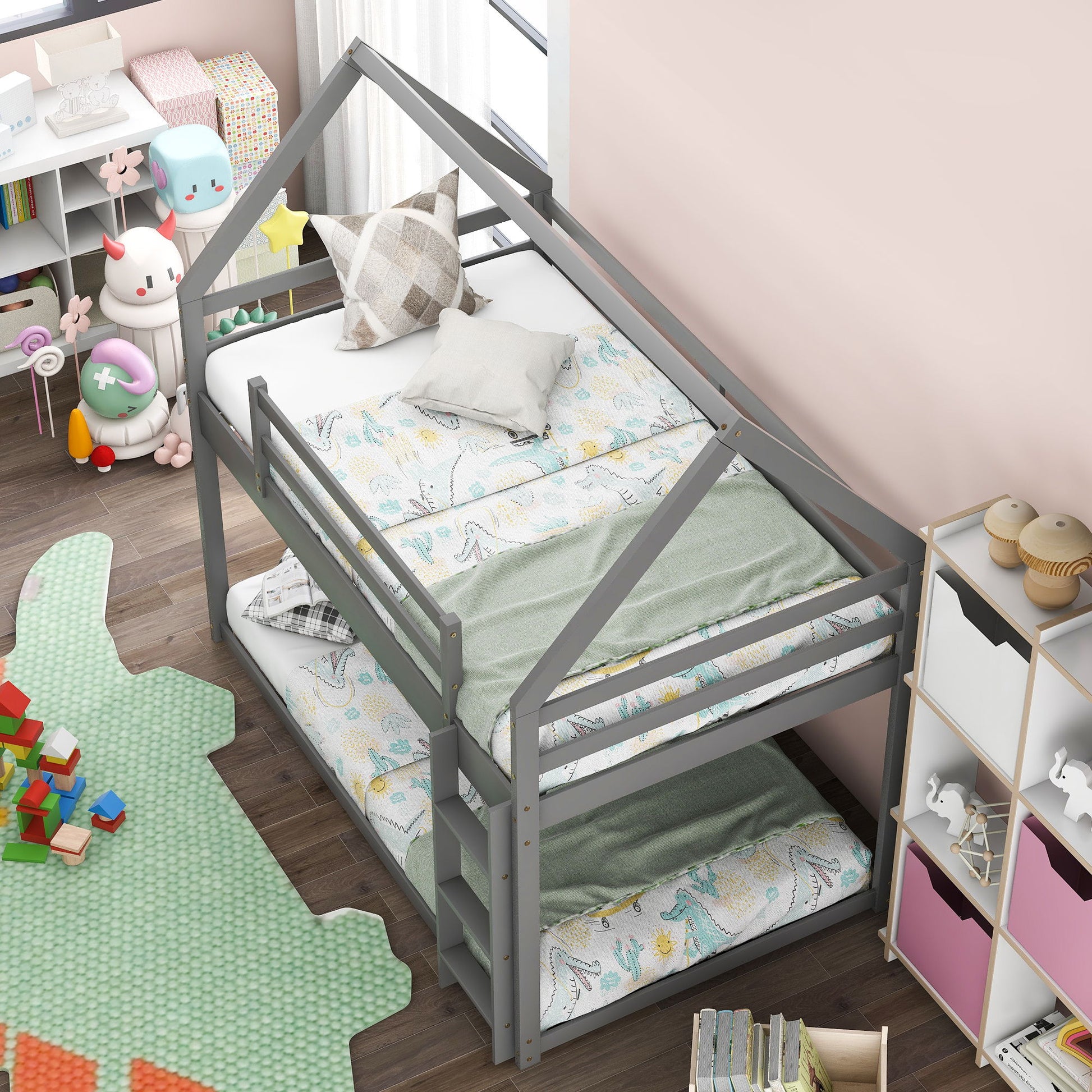 Low Bunk Bed With House Shaped Frame And Ladder - The Sleep Loft - Online Mattress Showroom NYC