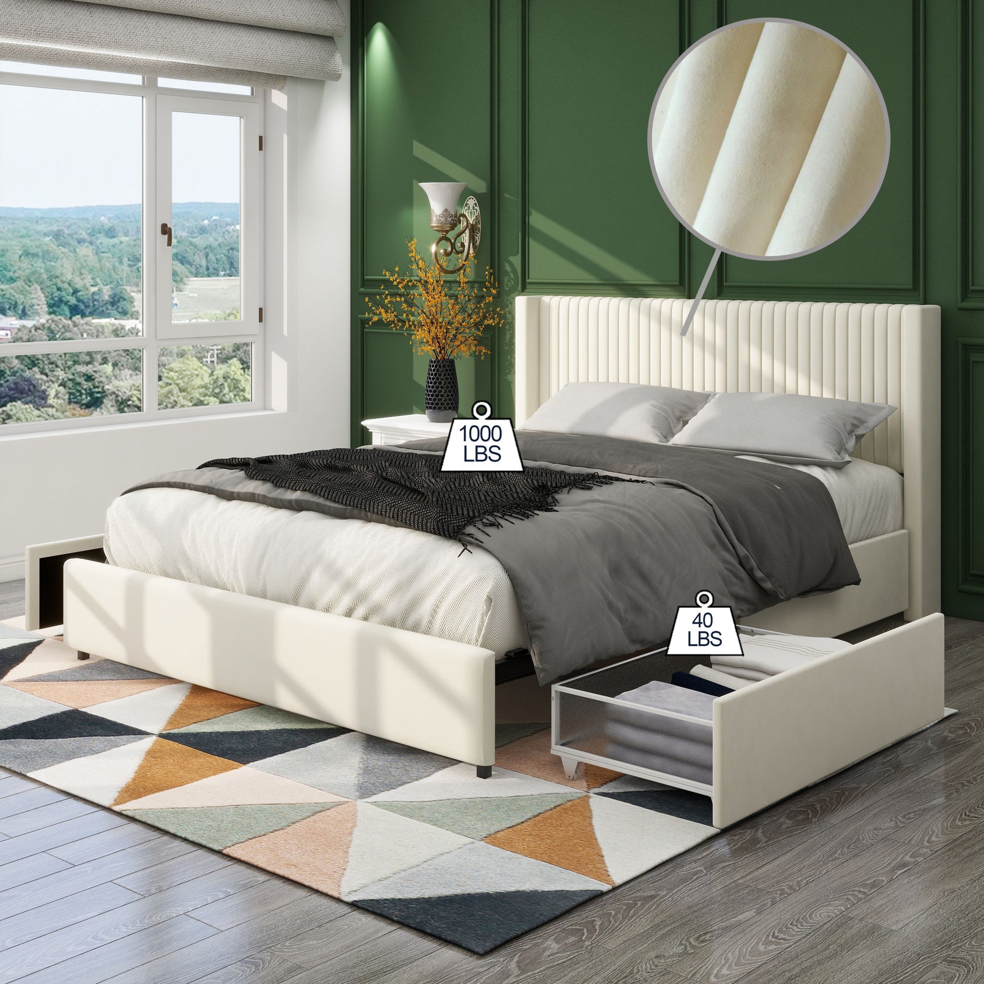 Anna - Upholstered Wingback Platform Bed With 4 Drawers Storage - The Sleep Loft - Online Mattress Showroom NYC