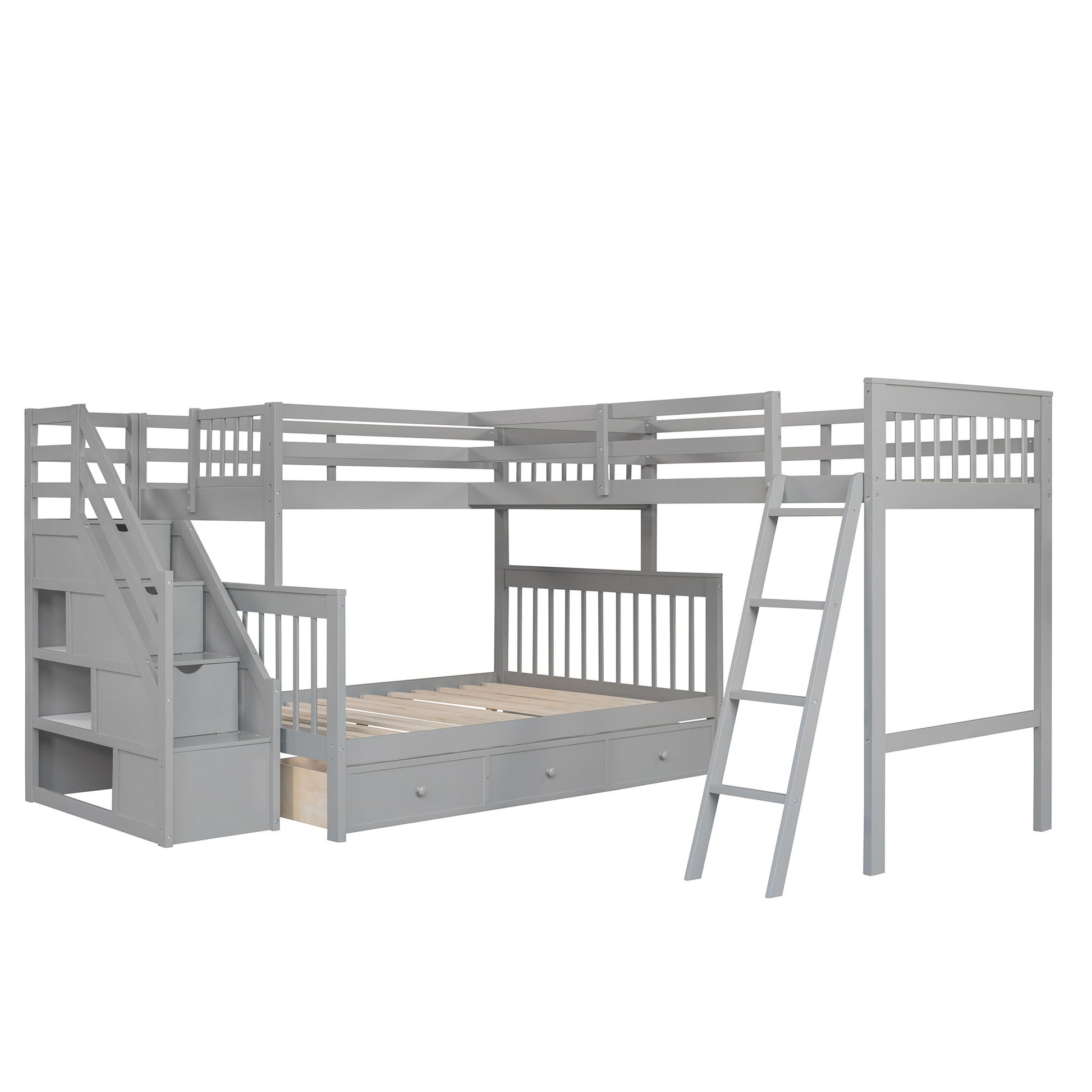 Solid L Shaped Bunk Bed With 3 Drawers, Ladder And Staircase - The Sleep Loft - Online Mattress Showroom NYC