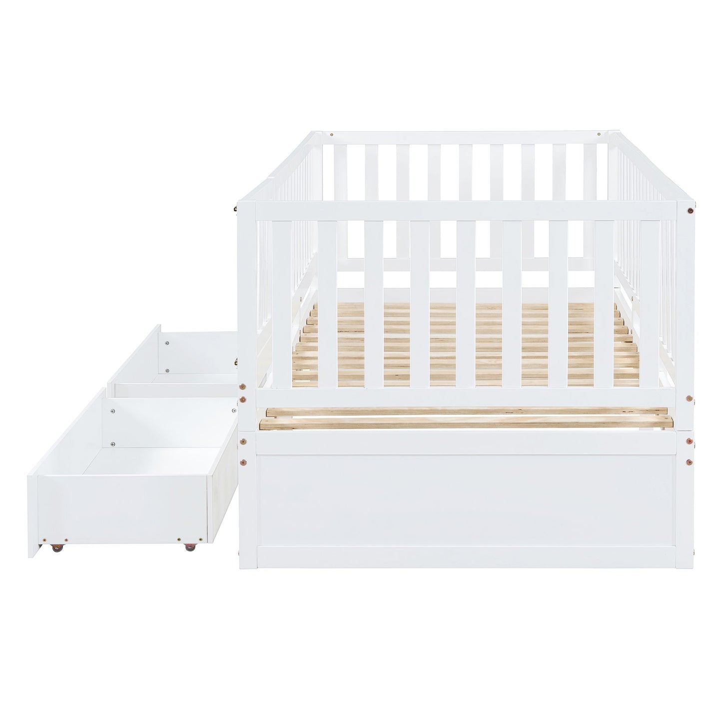 Daybed With Fence Guardrails And 2 Drawers, Split Into Independent Floor Bed & Daybed - The Sleep Loft - Online Mattress Showroom NYC