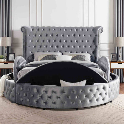 Glam Button Tufted Wingback Round Bed With Storage And USB Ports - The Sleep Loft - Online Mattress Showroom NYC