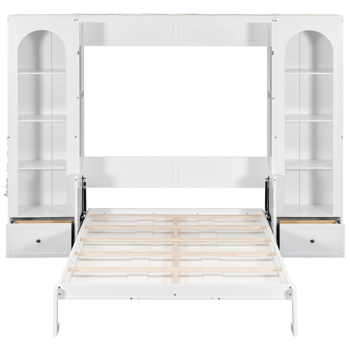 French Style Murphy Platform Bed With Shelf, Side Cabinets, Drawers And LED - The Sleep Loft - Online Mattress Showroom NYC