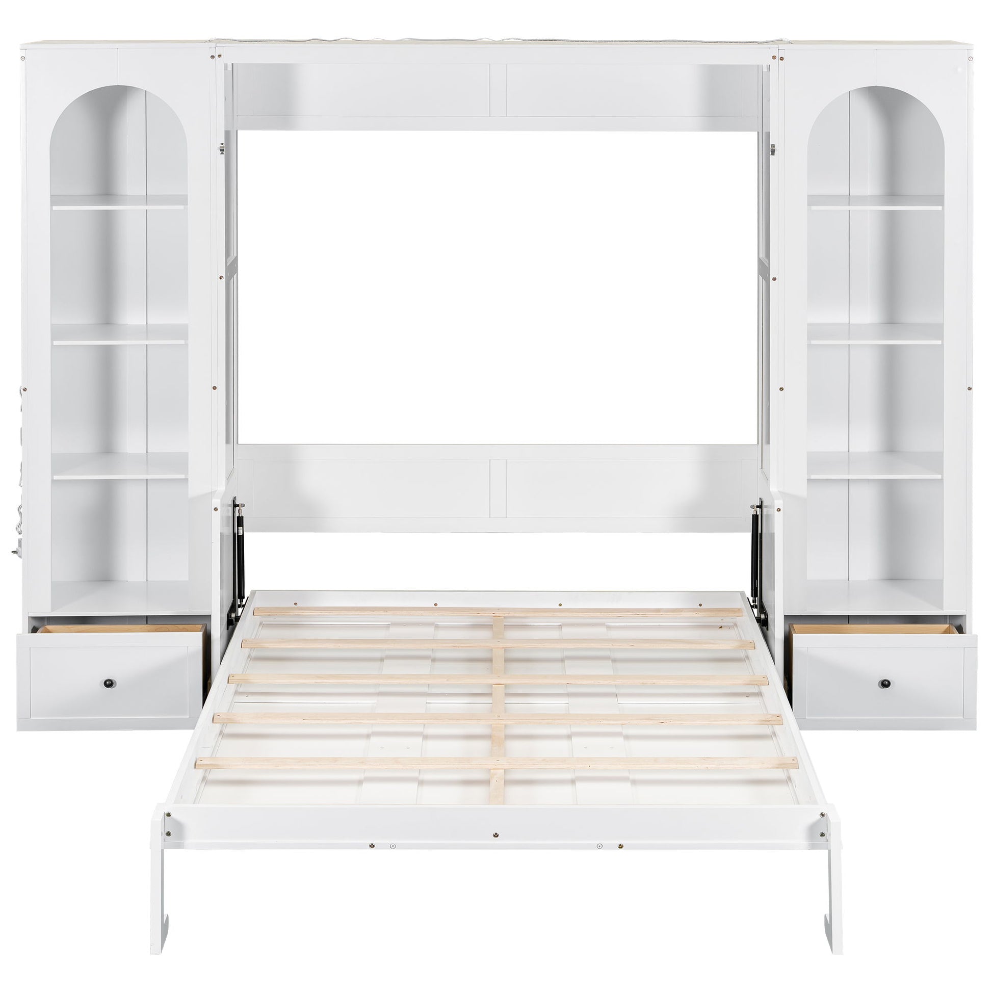 French Style Murphy Platform Bed With Shelf, Side Cabinets, Drawers And LED - The Sleep Loft - Online Mattress Showroom NYC